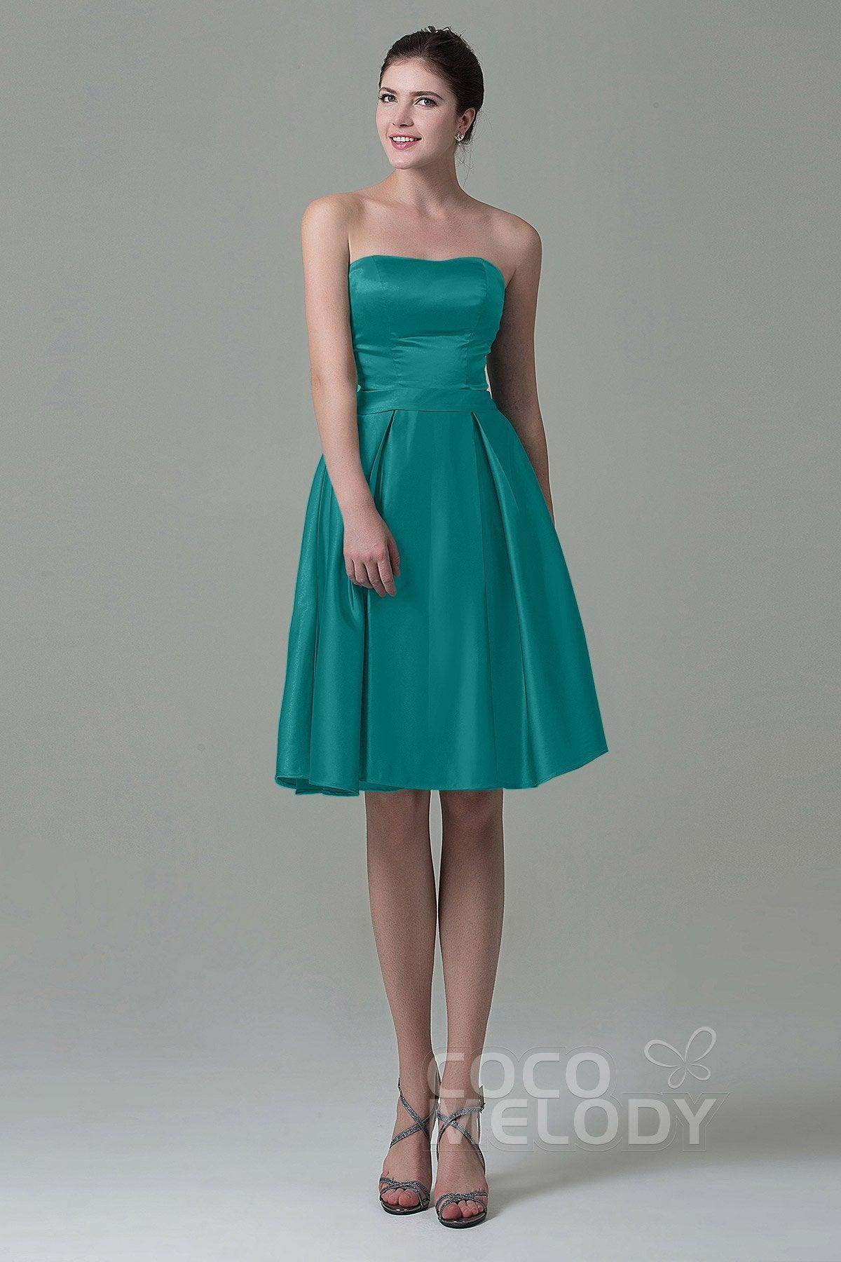 A-Line Knee Length Satin Bridesmaid Dress COZK1500A - COCOMELODY